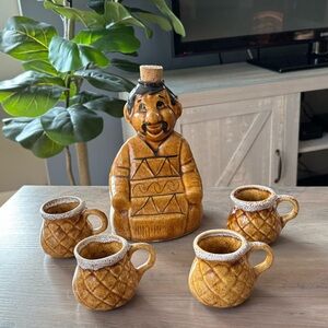 Vintage Ceramic Mezcal/Tequila Decanter and Mugs. Very Rare Oaxacan Art.